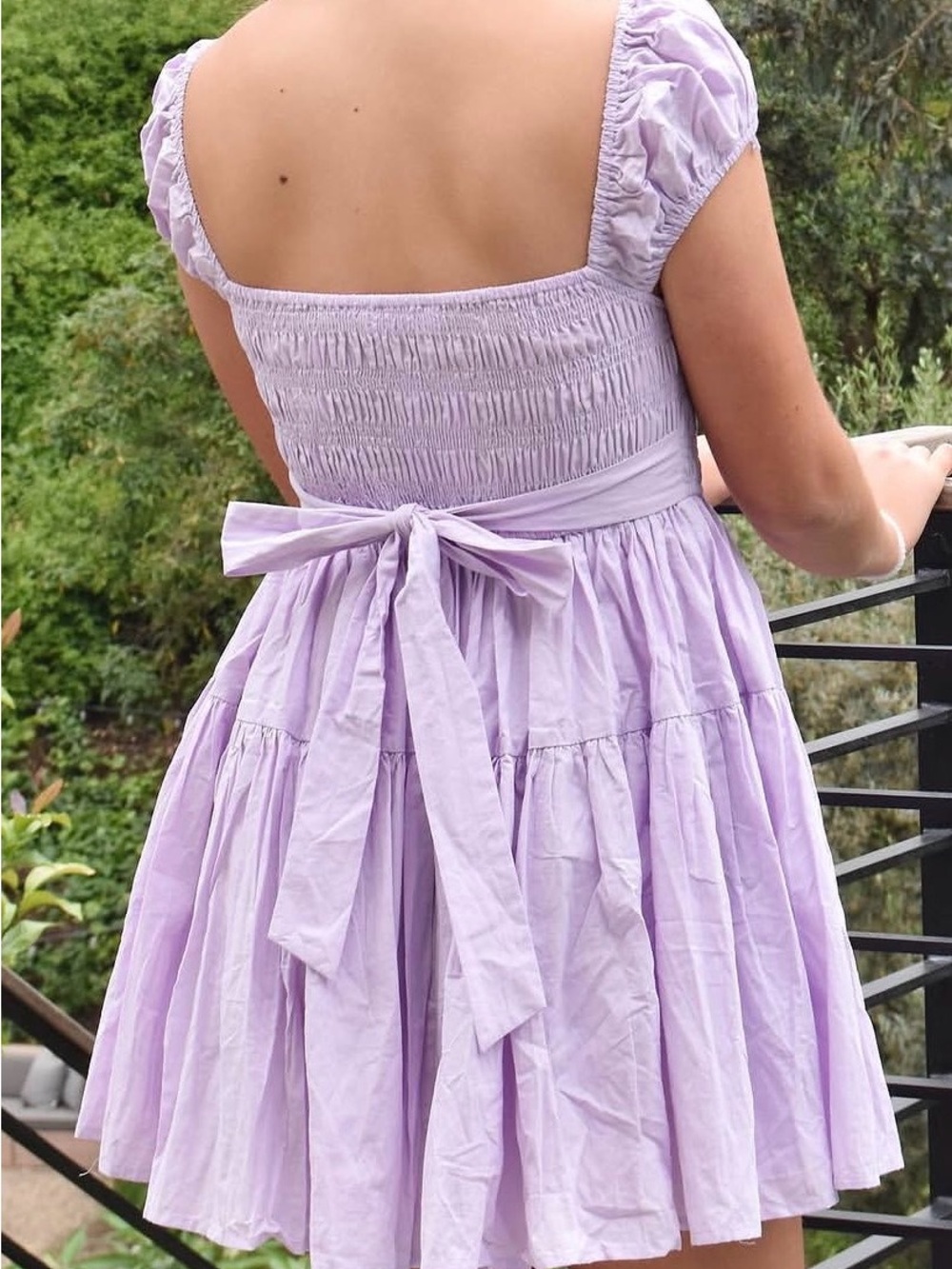 Honey Lavender Smocked Tie-Back Mini Dress